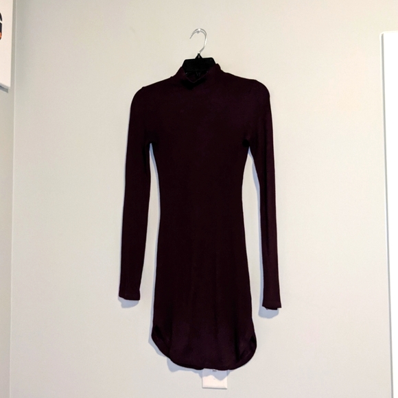 Polly & Esther Burgundy Turtle Neck Tight Sweater Dress - Picture 1 of 4